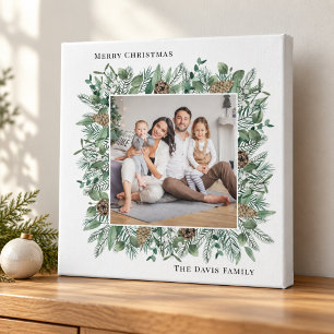 Rustige Wintergroen Merry Christmas Foto Canvas Afdruk