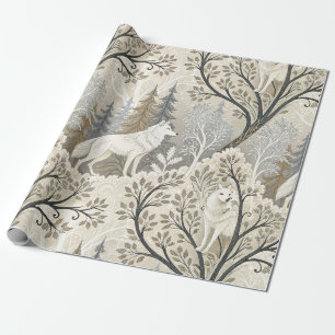 Rustige winterse bosscène met witte wolven cadeaupapier