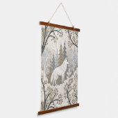 Rustige winterse bosscène met witte wolven hangend wandkleed (Gebogen)