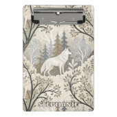 Rustige winterse bosscène met witte wolven mini klembord (Voorkant)