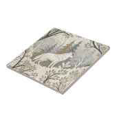 Rustige winterse bosscène met witte wolven tegeltje (Zijkant)