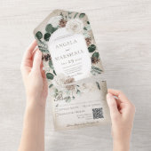 Rustige winterwitte Floral Gold QR-code All In One Uitnodiging (Afscheurbaar)