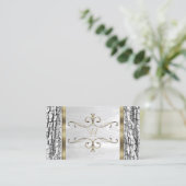 Rustige witte boom Bark Grain Gold Border Monogram Visitekaartje (Staand voorkant)