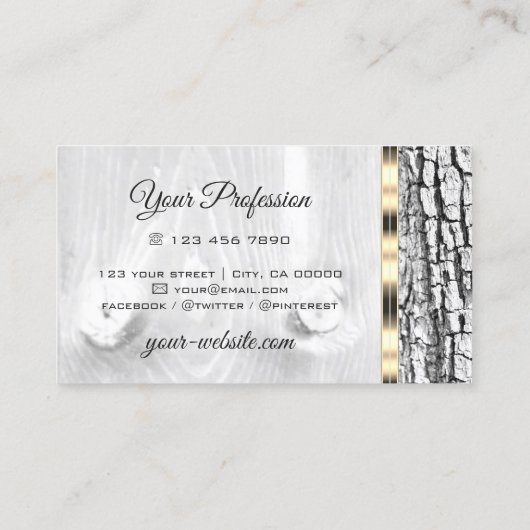 Rustige witte boom Bark Hout Goud Goud Goud Grens Visitekaartje (Achterkant)