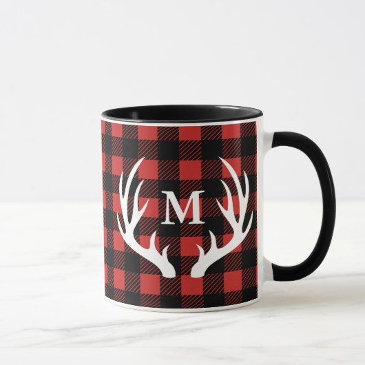 Rustige witte deer Antlers Buffalo Check Pset Mok (Rechts)