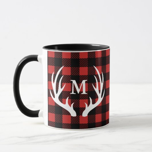 Rustige witte deer Antlers Buffalo Check Pset Mok (Links)