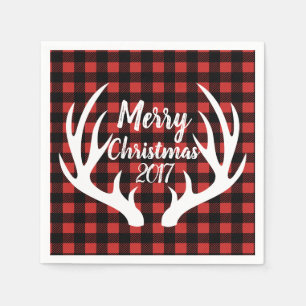 Rustige witte deer Antlers Buffalo Check Pset Servetten