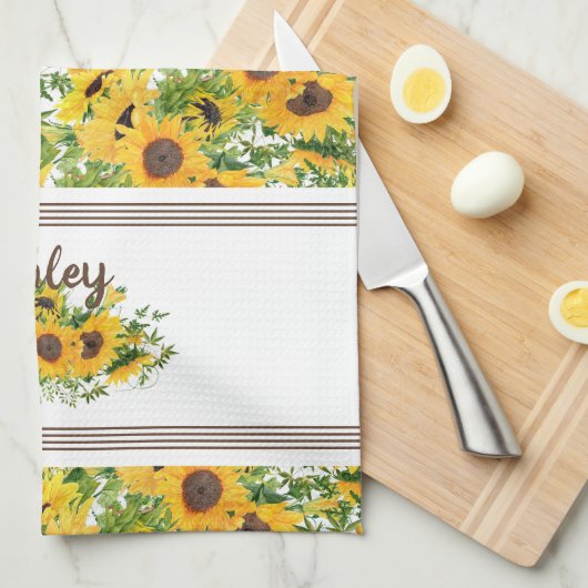 Rustige Witte Gele Zonnebloem Gepersonaliseerd Theedoek (Quarter Fold)