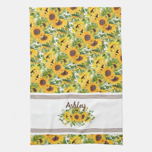 Rustige Witte Gele Zonnebloem Gepersonaliseerd Theedoek (Verticaal)