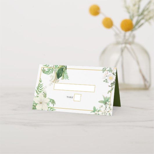 Rustige witte groene Waterverf Floral Gold Wedding (Voorkant)