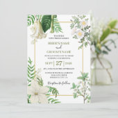 Rustige witte groene Waterverf Floral Gold Wedding Kaart (Staand voorkant)