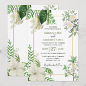 Rustige witte groene Waterverf Floral Gold Wedding Kaart (Voorkant / Achterkant)