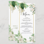 Rustige witte groene Waterverf Floral Gold Wedding Menu (Voorkant / Achterkant)