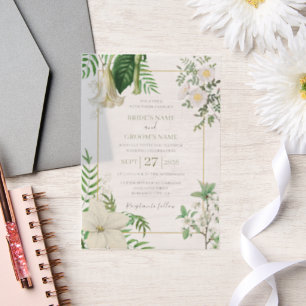 Rustige witte groene Waterverf Floral Gold Wedding Vellum Uitnodigingen