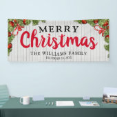 Rustige witte hout en feestelijke pine kerst spandoek (Beurs)