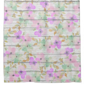 Rustige witte hout Mint Green Blush Pink Flowers Douchegordijn (Voorkant)