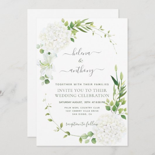 Rustige witte hydrangea Wedding Kaart (Voorkant / Achterkant)