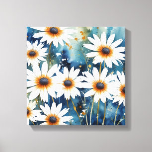 Rustige witte madeliefjes Waterverf Art Print