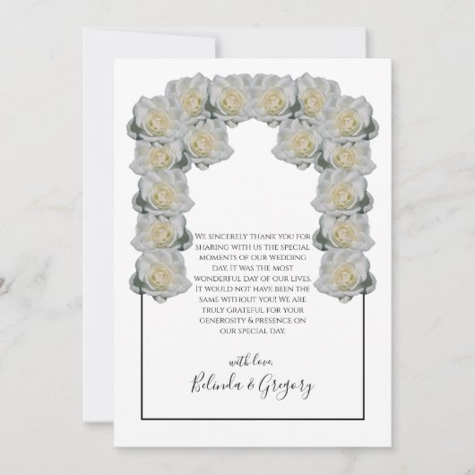 Rustige witte rozen bruiloft Hartelijk dank Bedankkaart (Voorkant)