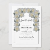 Rustige witte rozen die de datum bewaren save the date (Voorkant)