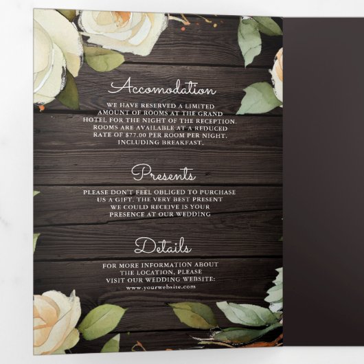 Rustige witte rozen Mason Jar QR Code Weddenschap Drieluik Uitnodiging (Binnenzijde eerst)