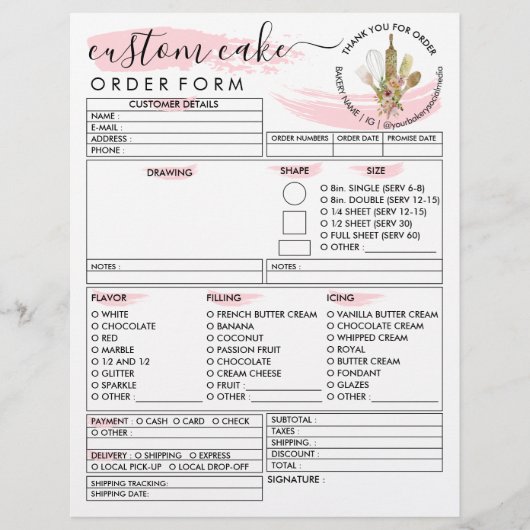 Rustige Wood Bakery Cake Order Form Flyer (Voorkant)