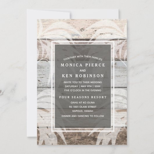 Rustige Wood Beach Palm Tree Wedding Kaart (Voorkant)