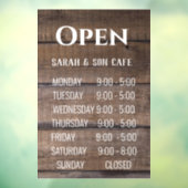 Rustige Wood Business Restaurant Open Hours Sign Raamsticker (Vel 3)