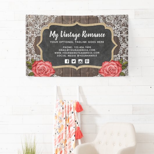 Rustige Wood en kant Floral Chalkboard Country Chi Spandoek (Insitu)