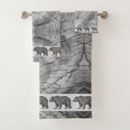 Rustige Wood Gray Walking Beren Wath Towel Set Bad Handdoek