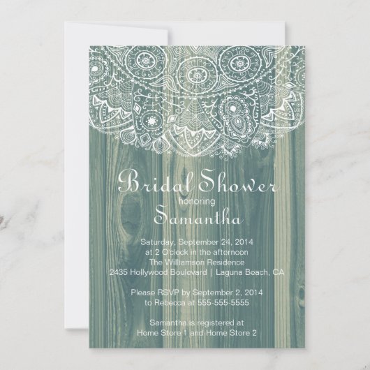 Rustige  Wood Lace Bridal Shower Invitation Kaart (Voorkant)