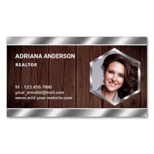 Rustige Wood Metallic Real Estate Photo Realtor Magnetisch Visitekaartje
