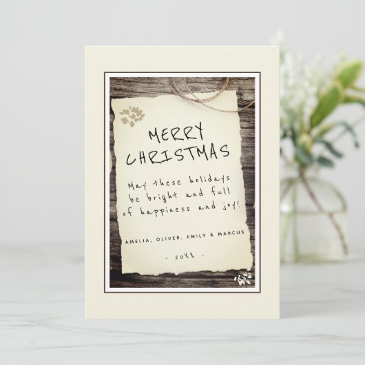 Rustige Wood oud Papierscript kerst Feestdagenkaart (Staand voorkant)