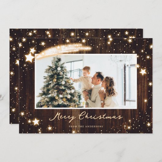 Rustige Wood Sparkly Star-kerstkaarten Feestdagenkaart (Voorkant / Achterkant)