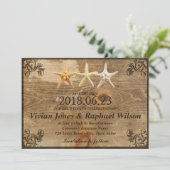 Rustige Wood & Starfish Beach Wedding Save the Dat Date (Staand voorkant)