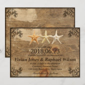 Rustige Wood & Starfish Beach Wedding Save the Dat Date (Voorkant / Achterkant)