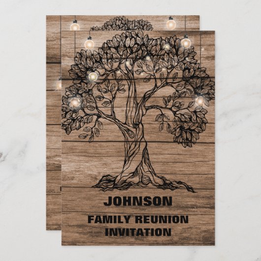 Rustige Wood String Lights & Tree Family Reunion I Kaart (Voorkant / Achterkant)