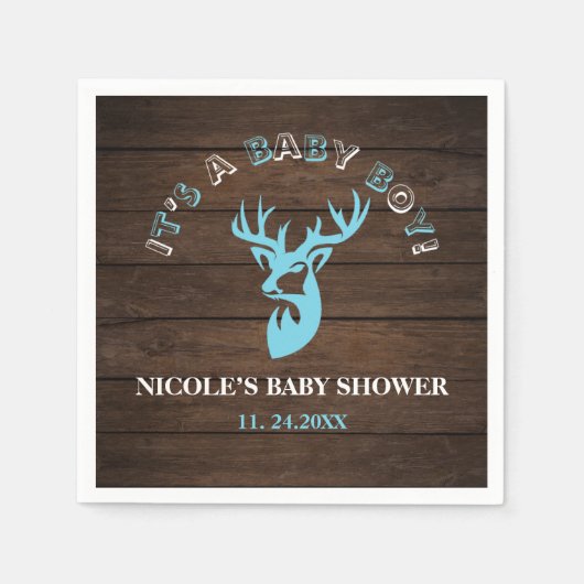 Rustige Wood Theme Blue Deer Baby Boy Shower Servet (Voorkant)