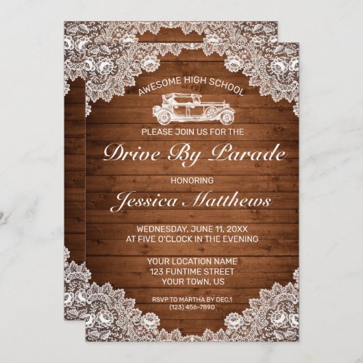 Rustige Wood White Lace Afstuderen drive by parade Kaart (Voorkant / Achterkant)