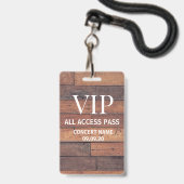 Rustige Wooden Custom Name VIP All Access Pass Badge (Voorkant met koord)