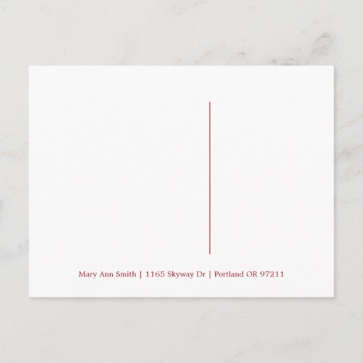 Rustige Xmas Holiday Save Date | Boom- en rode lin Aankondigingskaart (Achterkant)