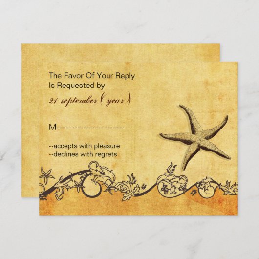 rustige , , zeesterstrand bruiloft rsvp (Voorkant / Achterkant)