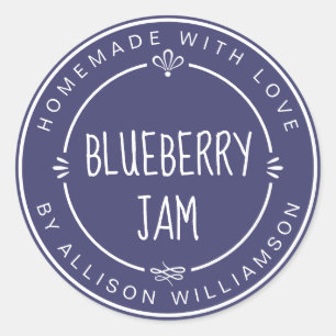 Rustige zelfgemaakte bosbessenjam inmaken marinebl ronde sticker