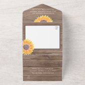Rustige zonnebloem - Barn Wood Wedding All In One Uitnodiging (Buitenkant)