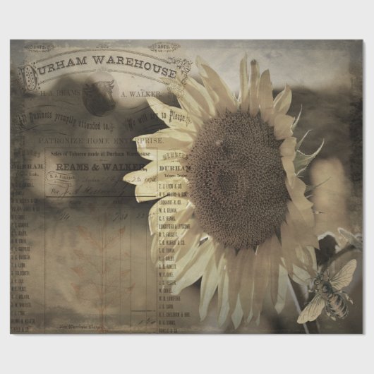 Rustige zonnebloem Boterfly Ephemeral Cadeaupapier (Vlak)