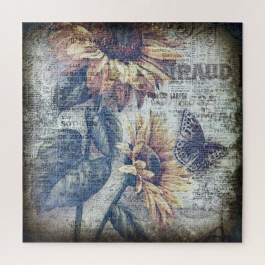 Rustige zonnebloem Boterfly Ephemeral Legpuzzel (Verticaal)
