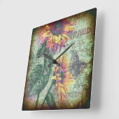 Rustige Zonnebloem Butterfly Bold Ephemera Vierkante Klok (Hoek)