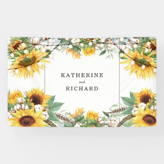 Rustige Zonnebloem Colorful String Lights Wedding Spandoek (Horizontaal)