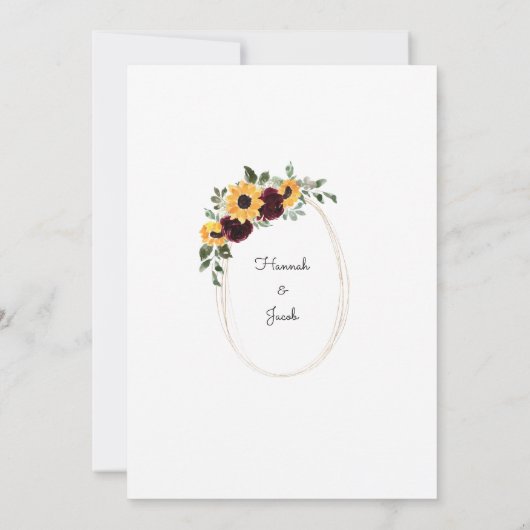 Rustige zonnebloem en Rozen bruiloft Kaart (Achterkant)