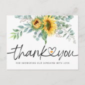 Rustige zonnebloem Eucalyptus Baby shower Dank u w Briefkaart (Voorkant)